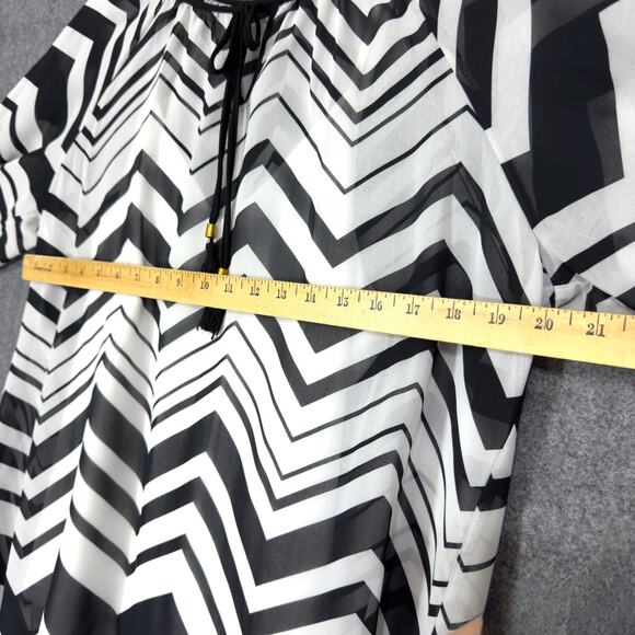 Sheer Chiffon Chevron Chic Tunic w/Tank L Asymmetric Hem Black/White Boho Flowy - Picture 10 of 15